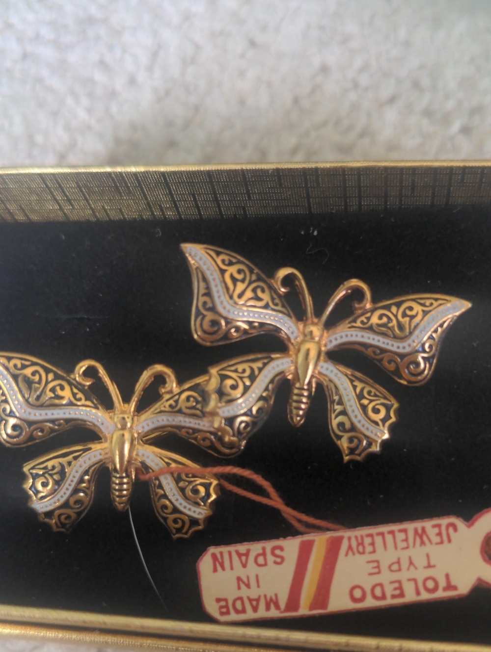 Butterfly Gold & Black Brooch, Pin. Toledo Type, Made In Spain, Artisan, New